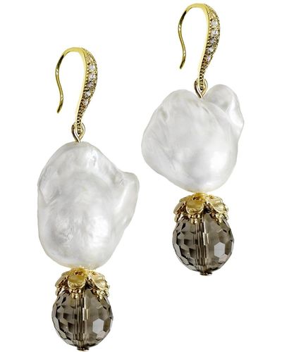 Farra Baroque Pearl With Smoky Quartz Dangle Earrings - White