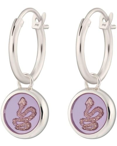 Lily Charmed Sterling Silver Purple Snake Resin Charm Hoop Earrings - Pink