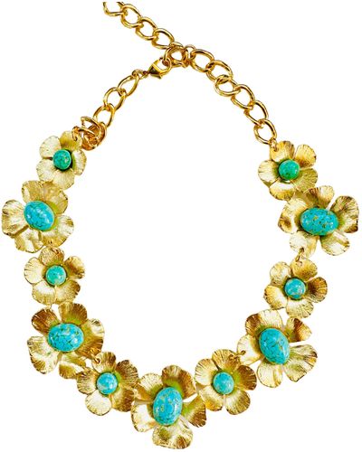 The Pink Reef Turquoise Floral Necklace - Yellow