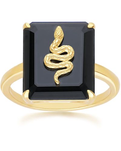 Gemondo Black Onyx Snake Ring In Gold Plated Sterling Silver - Multicolor