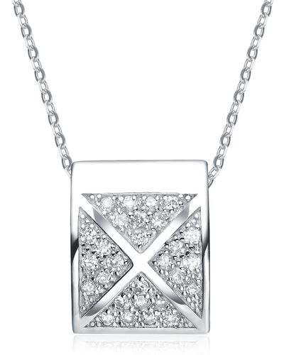 Genevive Jewelry Sterling Silver White Cubic Zirconia X Shape Pendant - Metallic