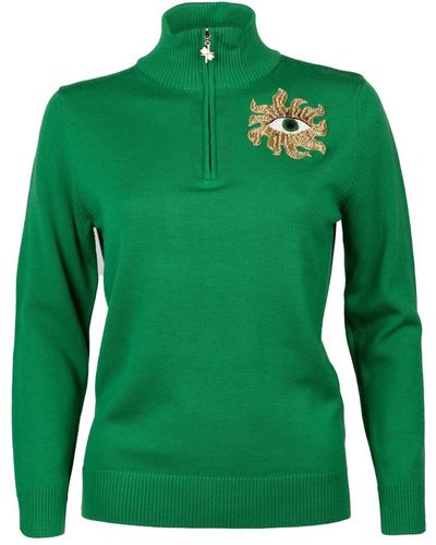 Laines London Laines Couture Quarter Zip Sweater With Embellished Mystic Eye - Green