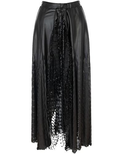 Silvia Serban Laser Cut Leather Paneled Skirt - Black