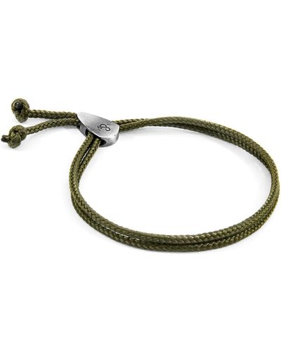 Anchor and Crew Khaki Green Pembroke Silver & Rope Bracelet