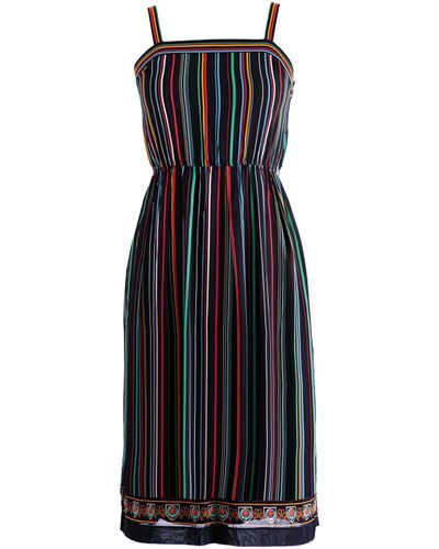 Sugar Cream Vintage Vintage Chiffon Wide Strap Colorful Stripe Midi Dress - Black