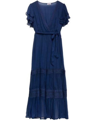 Niza Chiffon Midi Dress With Lace - Blue