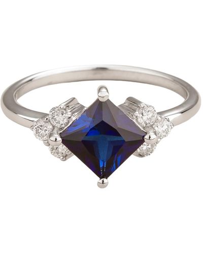Juvetti Amore Ring In Blue Sapphire & Diamonds Set In White Gold