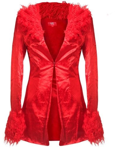 Elsie & Fred Marla Jacquard Fur Collar Jacket In Blooded Scarlet - Red
