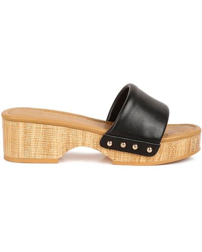 Rag & Co Minny Textured Heel Leather Slip On Sandals - Natural