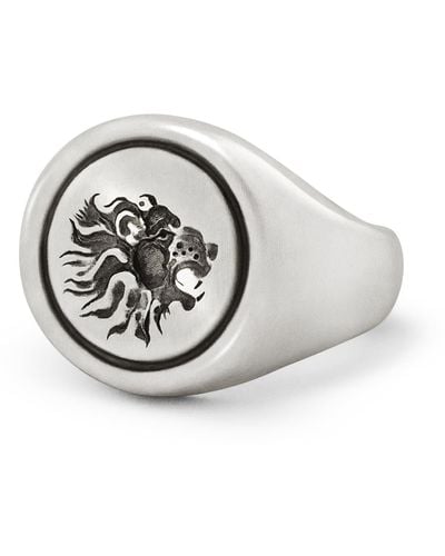 Snake Bones Lion Signet Ring In Sterling - Metallic