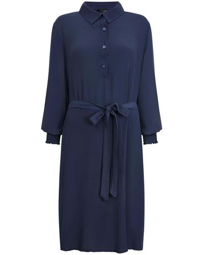 James Lakeland Shirt Collar Belted Dress - Blue