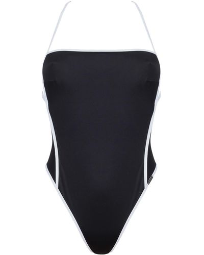 Free Society Contrast Piping Square Neck Swimsuit In & White - Blue