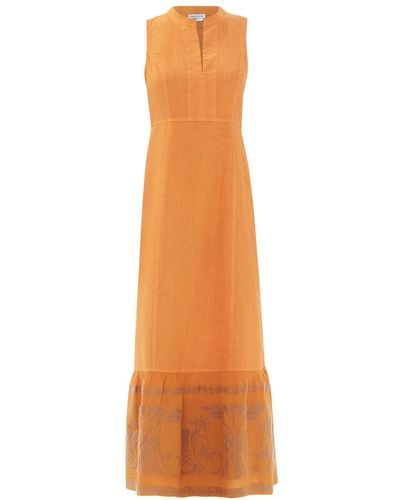 Haris Cotton Cami Halter Neck Linen Dress With Embroidered Hem Lotus Bronze - Brown