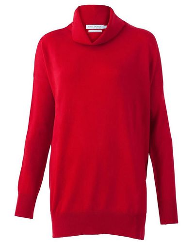 Paul James Knitwear S Pure Extra Fine Merino Wool Oversized Henrietta Roll Neck Sweater - Red