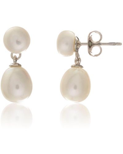 Auree Glebe Double White Pearl & Sterling Silver Drop Earrings