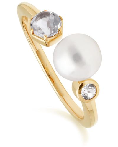 Gemondo Topaz & Pearl Open Ring In Yellow Gold Plated Silver - White
