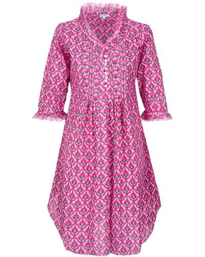 At Last Annabel Cotton Tunic In Pink & Green Moroccan