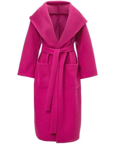 BLUZAT Fuchsia Hooded Coat With Waist Belt - Pink