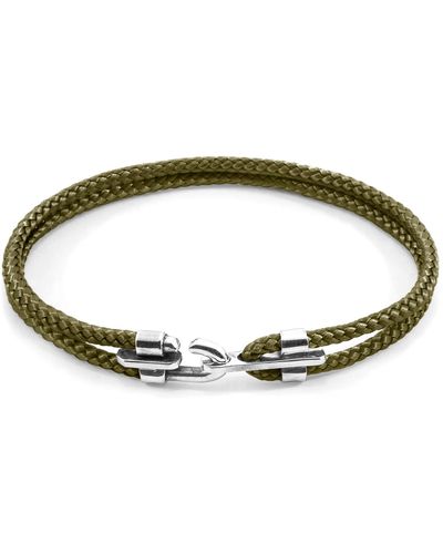 Anchor and Crew Khaki Canterbury Silver & Rope Bracelet - Green