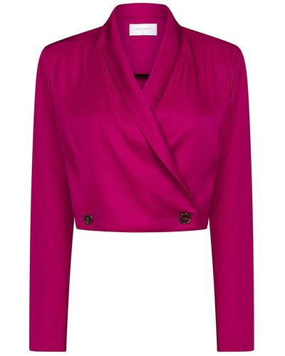Roses Are Red Cropped Blazer In Magenta - Pink