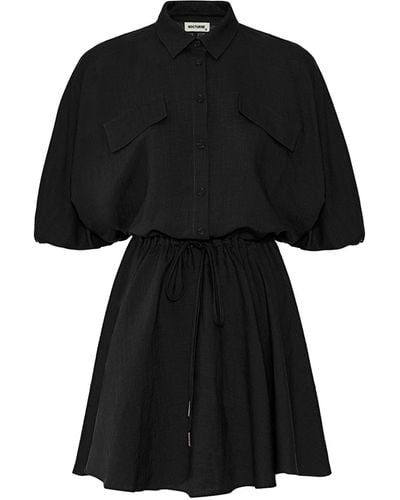 Nocturne Linen Shirt Dress - Black