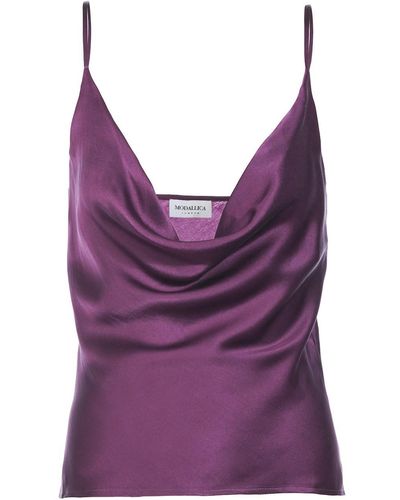 Modallica Elle Violet 100% Organic Peace Silk Top With Thin Straps - Purple