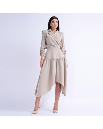 BLUZAT Neutrals Blazer Midi Dress - Natural