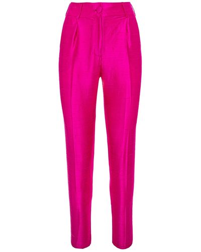 Framboise Silvia Long Grey Silk Trousers - Pink