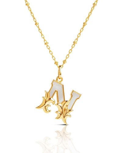 Kasun Plated N Initial Necklace With Mother Of Pearl - Metallic