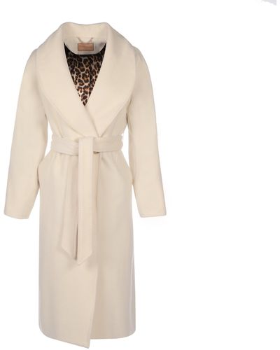 Santinni 'hepburn' 100% Italian Virgin Wool & Cashmere Coat In Bianco - Natural