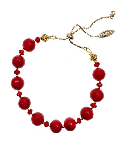 Farra Holiday Gift Bamboo Coral Adjustable Bracelet - Red