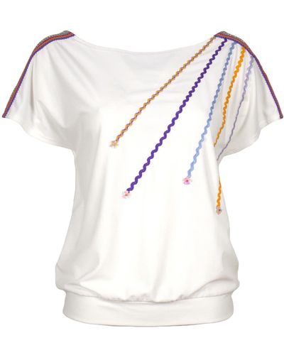 Lalipop Design Viscose Blouse With Colourful Ribbon Accessories - White