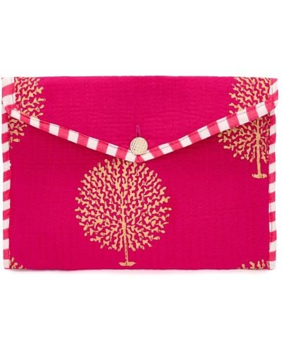 At Last Cotton Clutch Bag In Fuschia & Gold - Pink