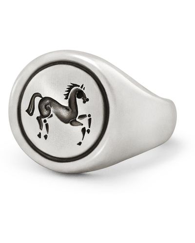 Snake Bones Horse Signet Ring In Sterling - Metallic