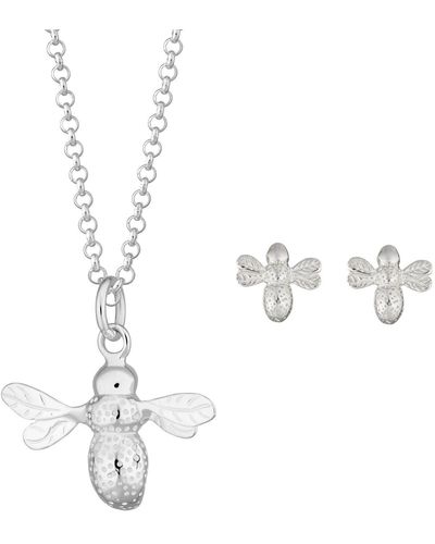 Lily Charmed Sterling Bee Necklace & Studs Jewelry Set - Metallic