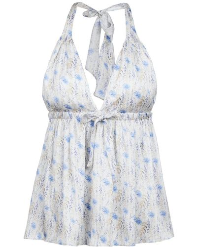 Modallica Sophie Printed Babydoll 100% Organic Peace Silk Top With Blue Flowers