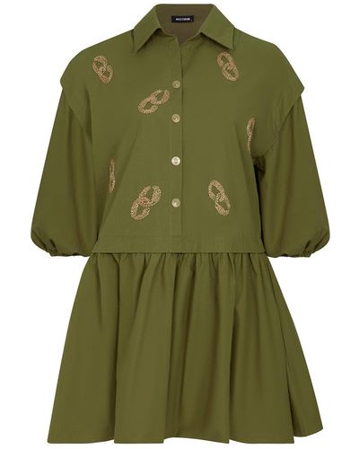 Nocturne Embroidered Balloon Sleeve Dress - Green