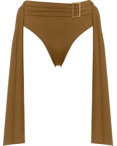 ANTONINIAS Amaze High Waisted Swimwear Bottom With Decorative Belt And Golden Buckle In Golden - Natural