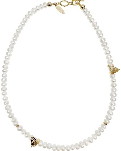 Farra Freshwater Pearls With Butterfly Charm Necklace - Metallic