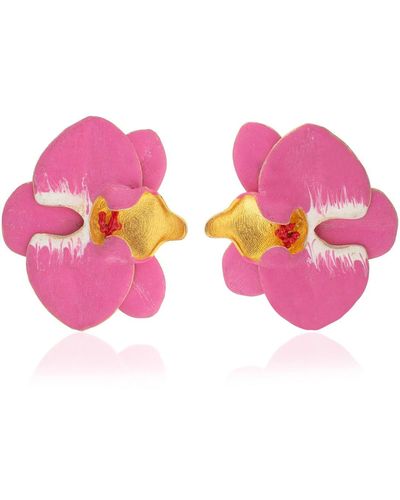 Milou Jewelry Fuchsia Pink Orchid Flower Earrings