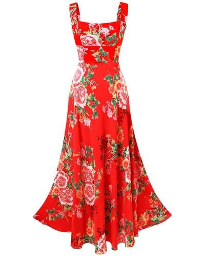 Lily Phellera Elsa Floral Summer Maxi Dress In Flowerbomb - Red