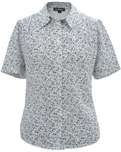 Smart and Joy Straight Short Sleeves Shirt With Floral Print - Gray