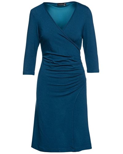 Conquista Faux Wrap Dress In Sustainable Fabric Dark Petrol Colour - Blue