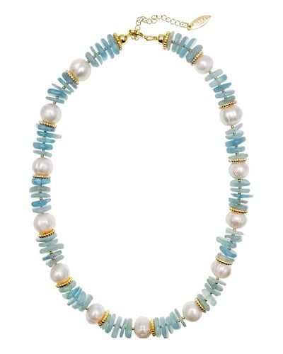 Farra Baroque Pearls With Aquamarine Stone Short Necklace - Blue