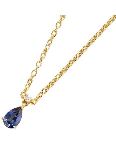 Juvetti Ori Small Gold Pendant Necklace Blue Sapphire & Diamond - Metallic