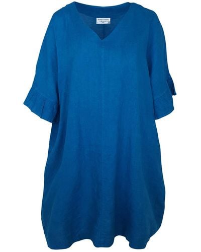 Haris Cotton Cami Ruffled Sleeves Linen Dress - Blue