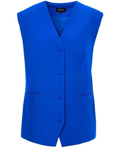 BLUZAT Electric Oversized Vest With Buttons - Blue