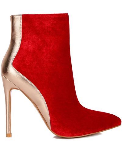 Rag & Co Slade Metallic Highlight High Heeled Ankle Boots - Red