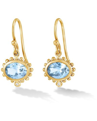 Dower & Hall Fine Yellow Gold Anemone Oval Drop Earrings With Blue Topaz & Diamond - Metallic
