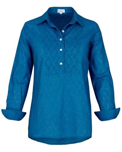 At Last Cotton Mayfair Shirt In Hand Woven - Blue